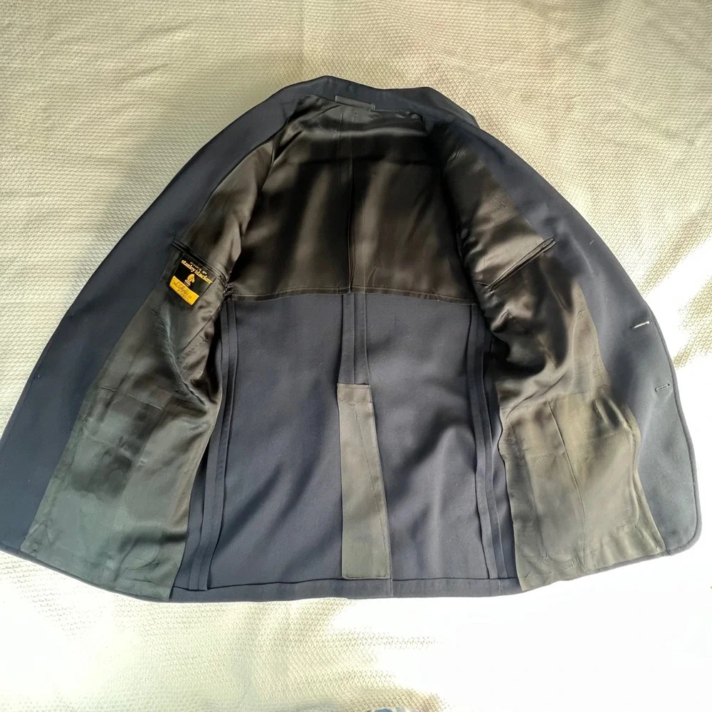 Stanley Blacker LS Ayres Indiana Mens Navy Gold Button Blazer Sport‎ Coat Jacket